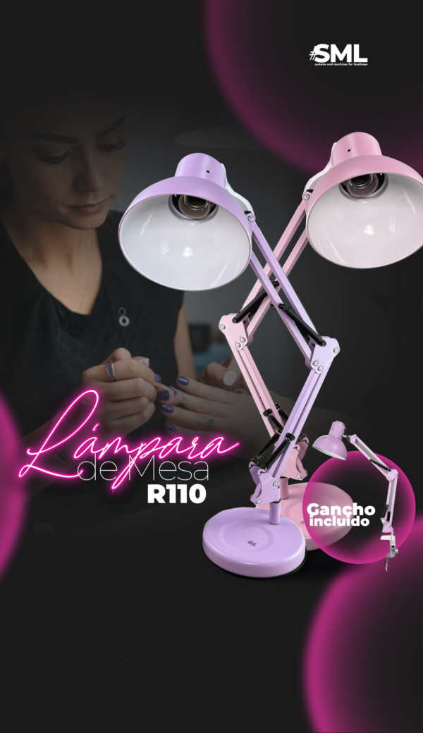 Lámpara de mesa para manicura R110 con gancho y base - Image 2